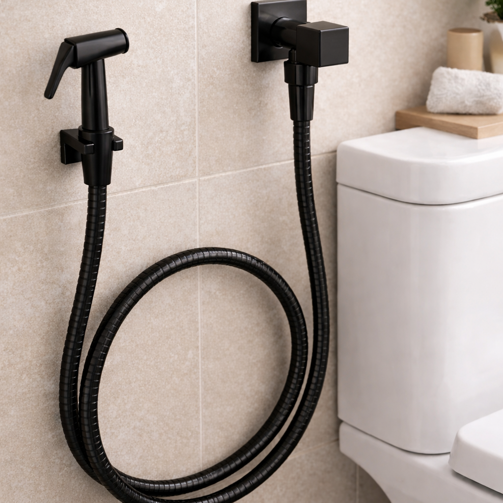Ducha Higiênica Chuveirinho Quadrada Metal Preta