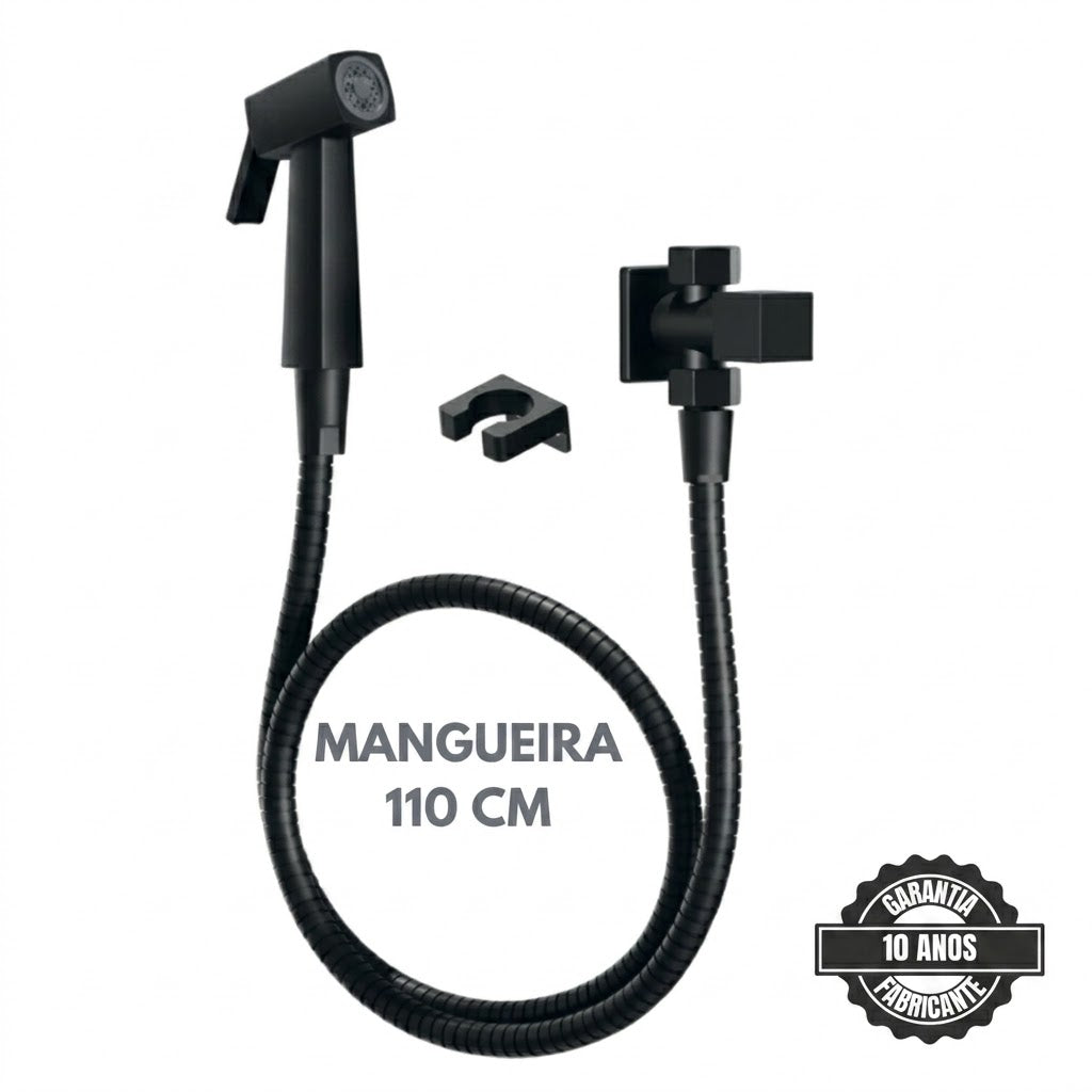 Ducha Higiênica Chuveirinho Quadrada Metal Preta 2 saidas