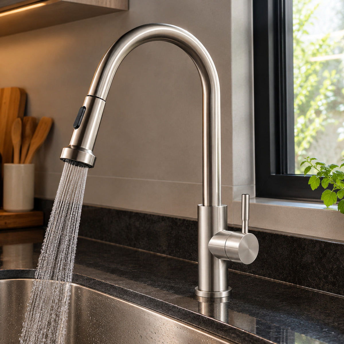 Torneira Gourmet Monocomando com Ducha Extensível Inox Escovado Lins Q/F