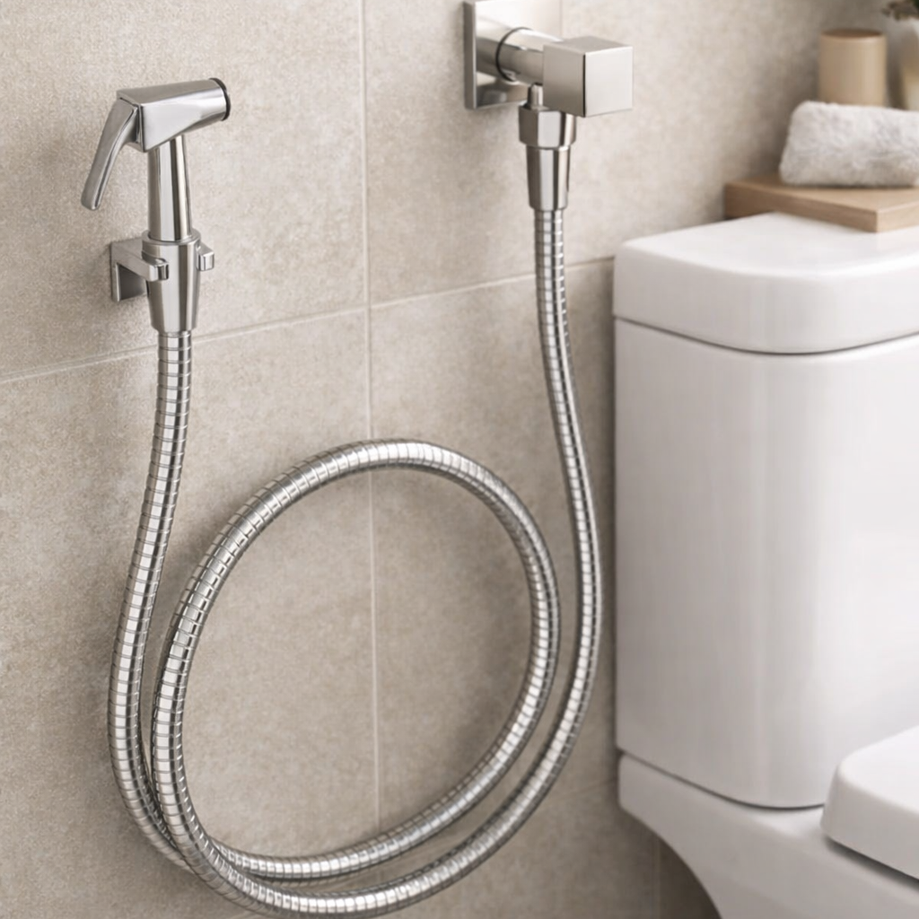 Ducha Higiênica Chuveirinho Quadrada Metal Cromada
