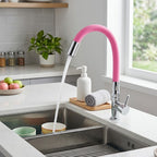 Torneira Rosa Cozinha Bancada Gourmet Flexível Luxo