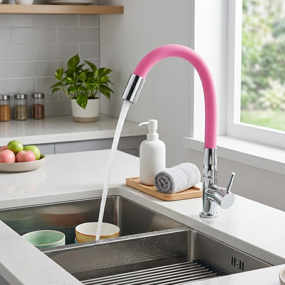 Torneira Rosa Cozinha Bancada Gourmet Flexível Luxo