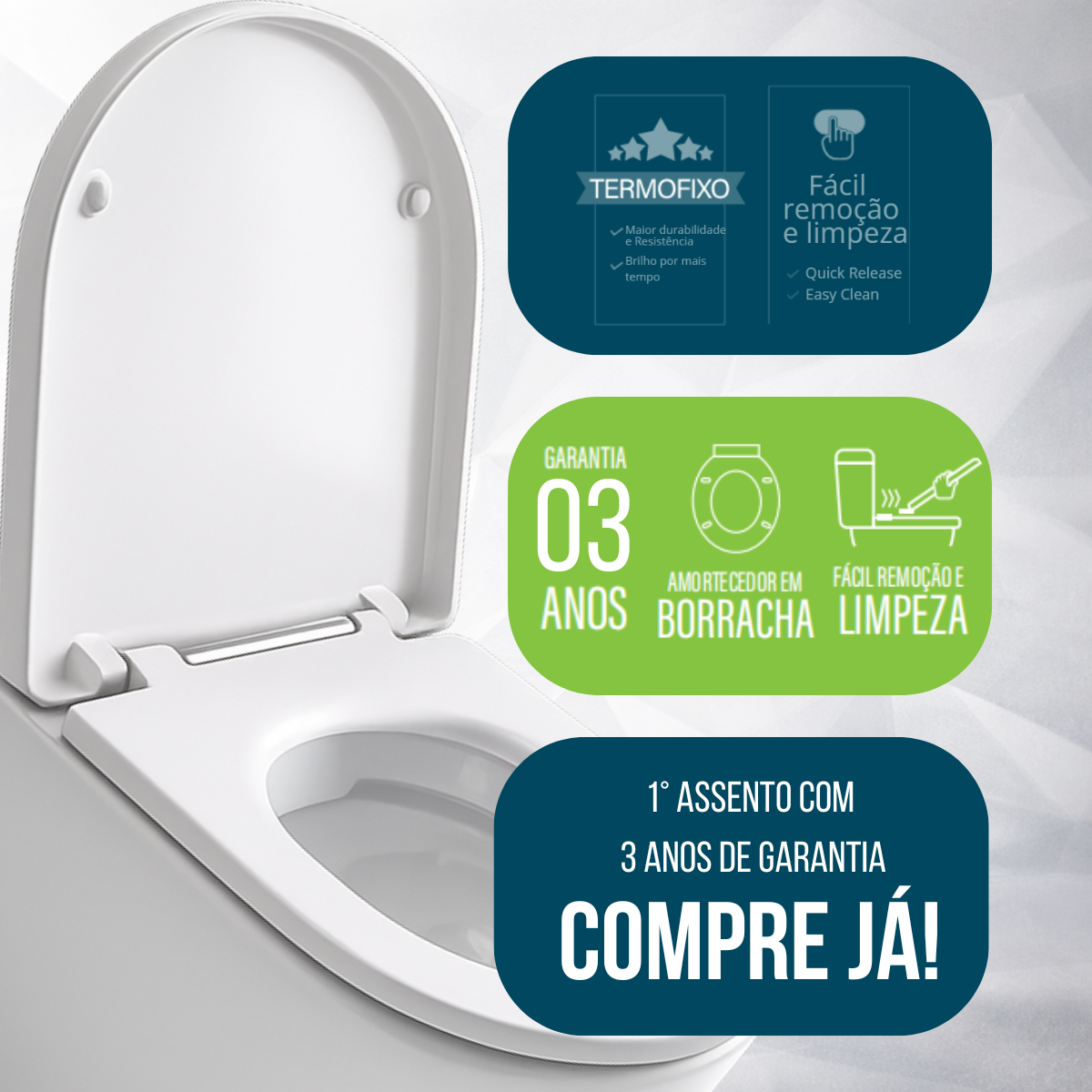 Assento Sanitário Elísio Rexton Soft Close Branco