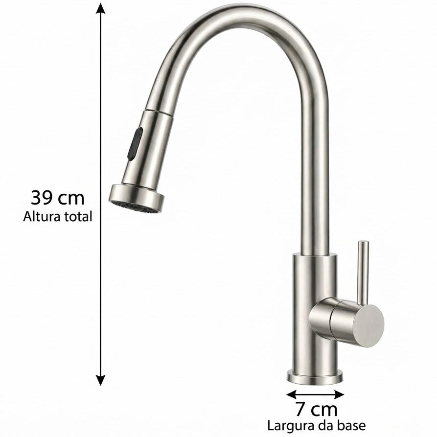 Torneira Gourmet Monocomando com Ducha Extensível Inox Escovado Q/F