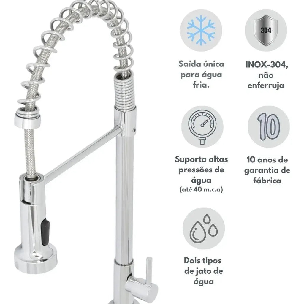 Torneira Gourmet Bancada Monocomando Cromada para Cozinha