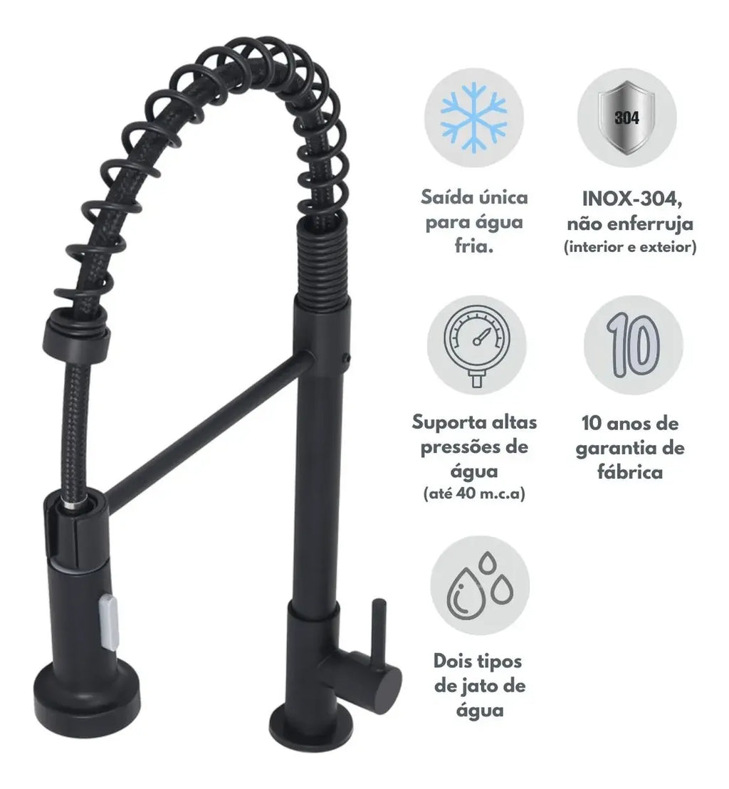 Torneira de bancada Cozinha Metal Gourmet Preto