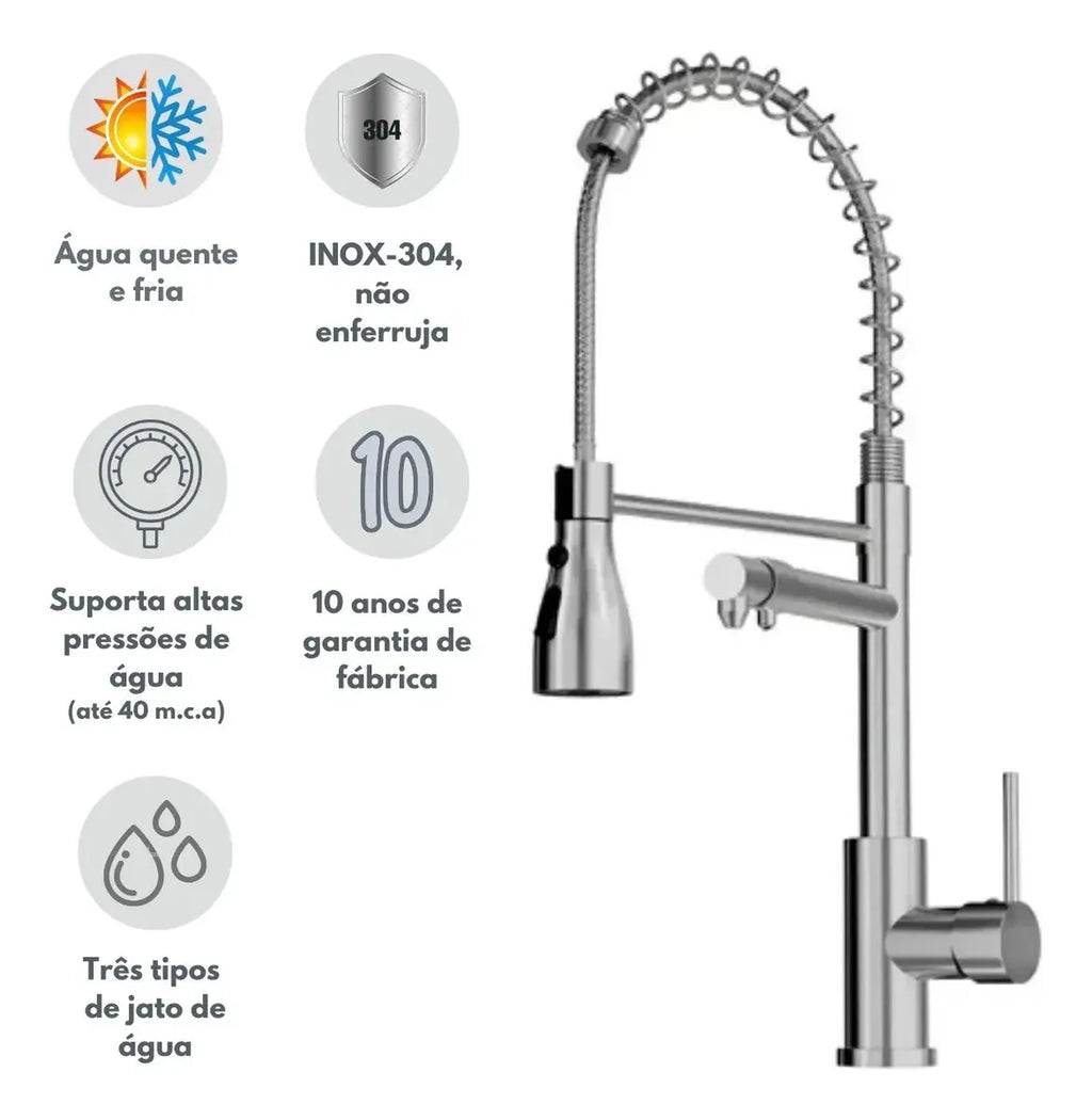 Torneira Gourmet Flexivel C/Filtro Monocomando Escovado Q/F