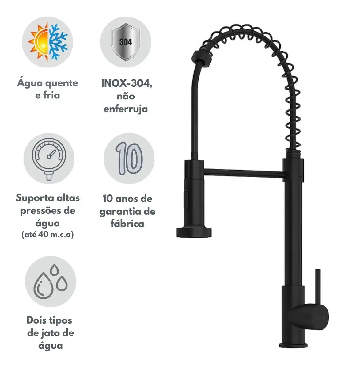 Torneira Cozinha Gourmet Monocomando Preto Fosco Q/F