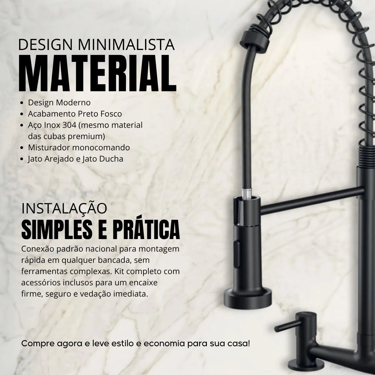 Torneira Gourmet para Cozinha com Misturador Preto Fosco
