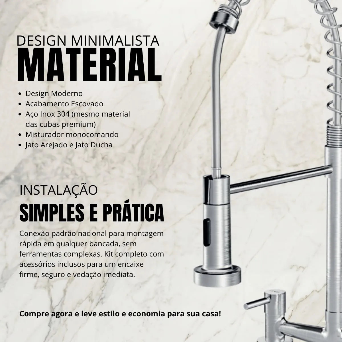 Torneira Gourmet para Cozinha com Misturador Escovada