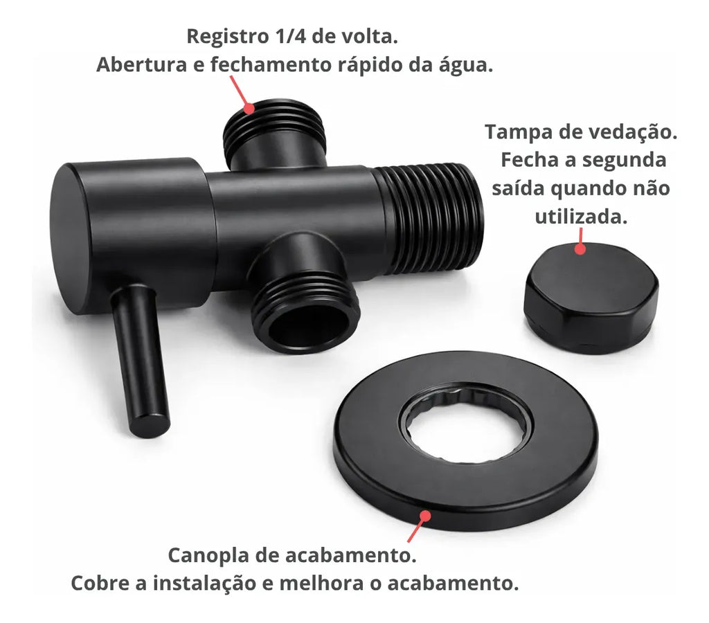 Registro de metal preto c/ derivação