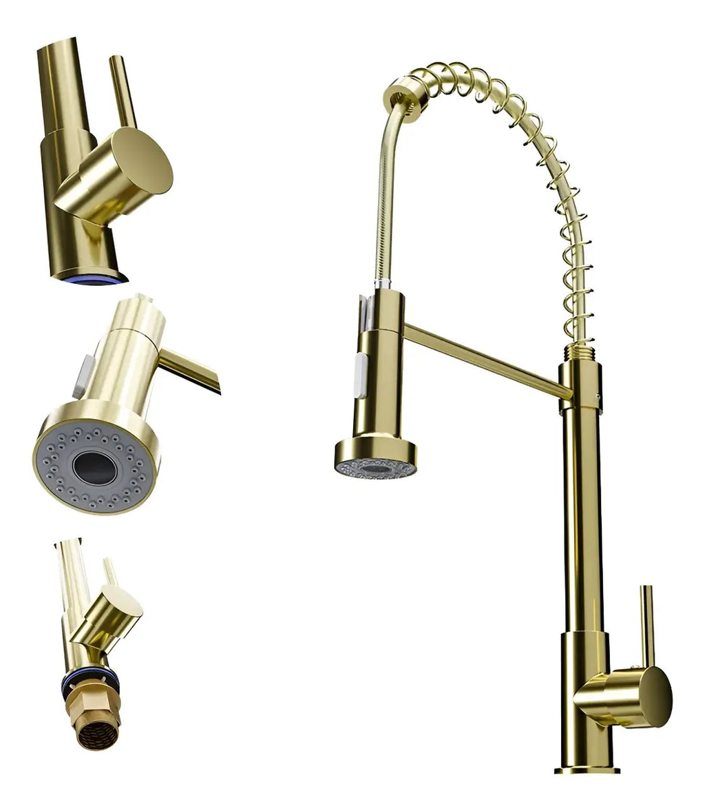 Torneira Gourmet Dourada Bancada Monocomando para Cozinha Q/F