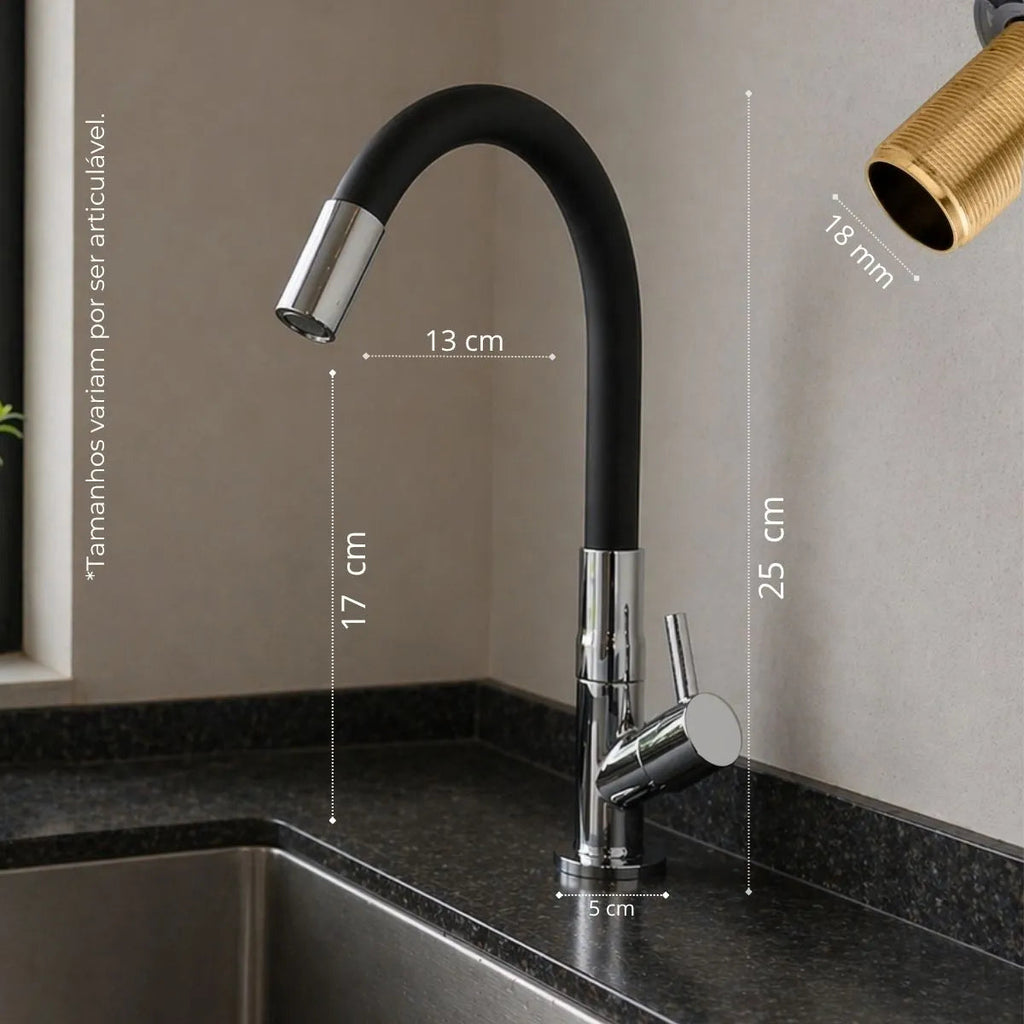 Torneira Preta Cozinha Bancada Gourmet Flexível Luxo