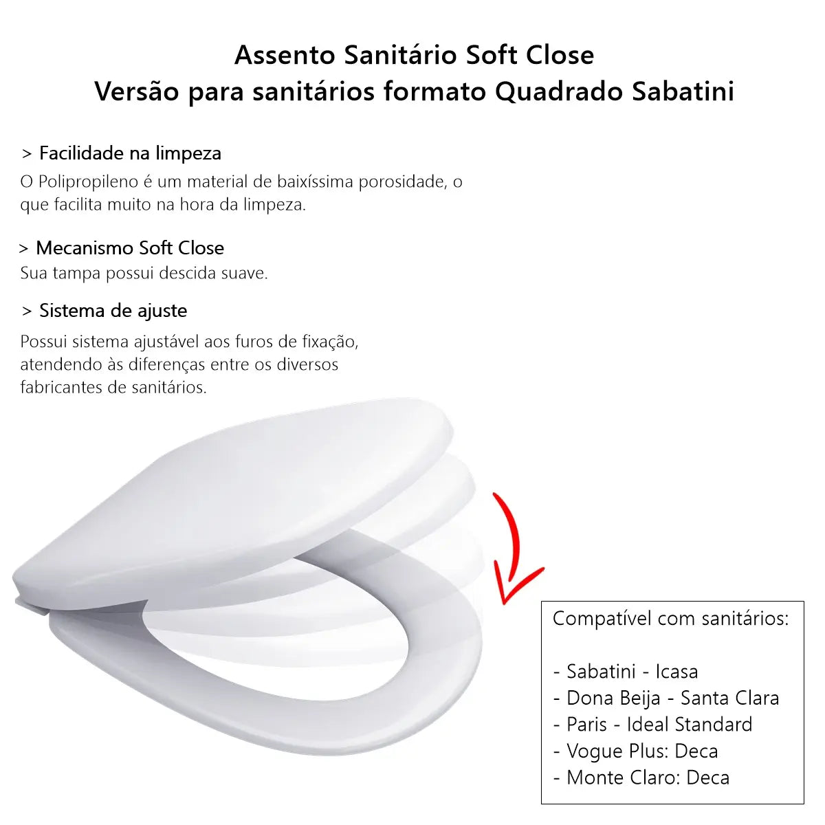 Assento Sanitário Soft Close Quadrado