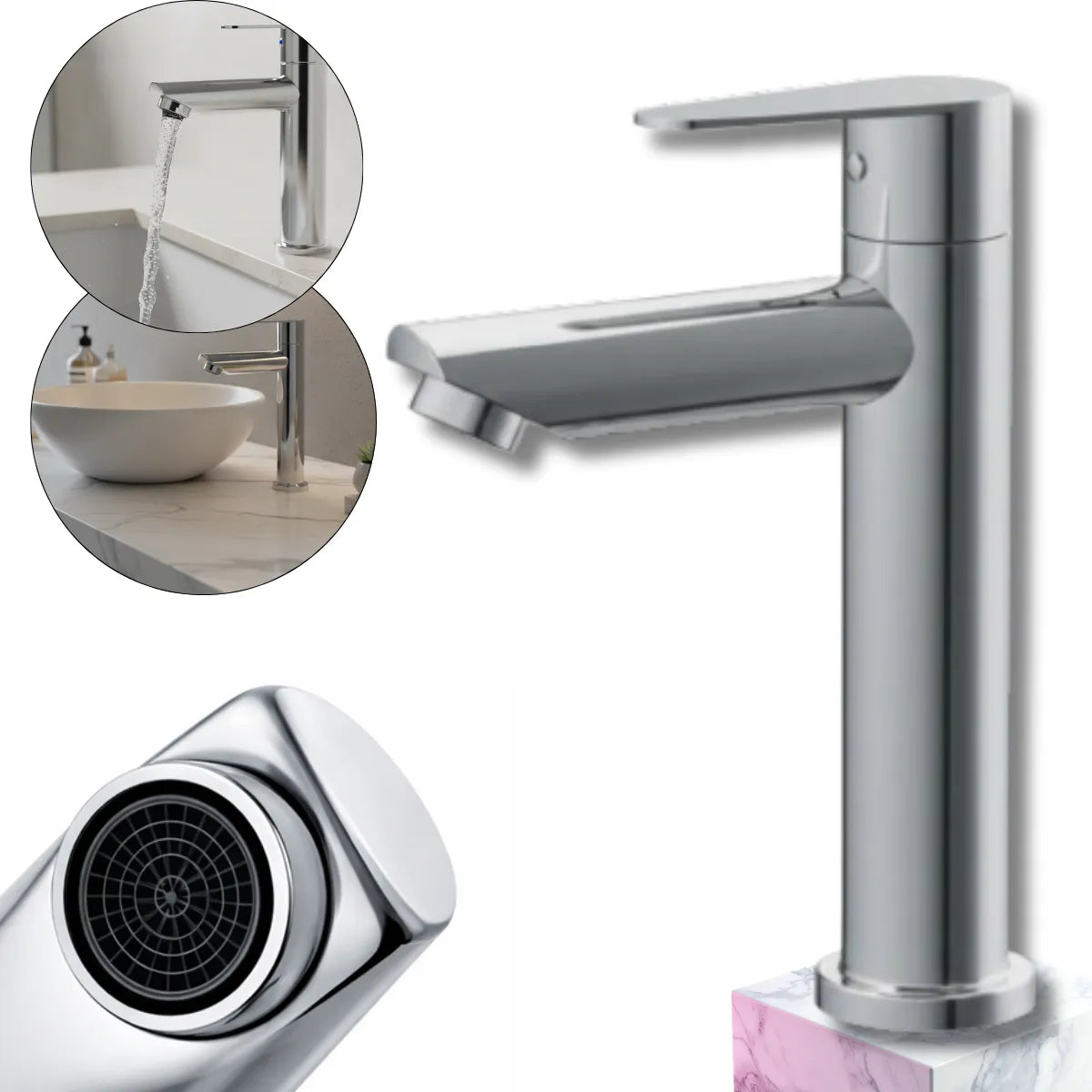 Torneira para Lavatório de Bancada Baixa em Aço Inox 304 Cromado