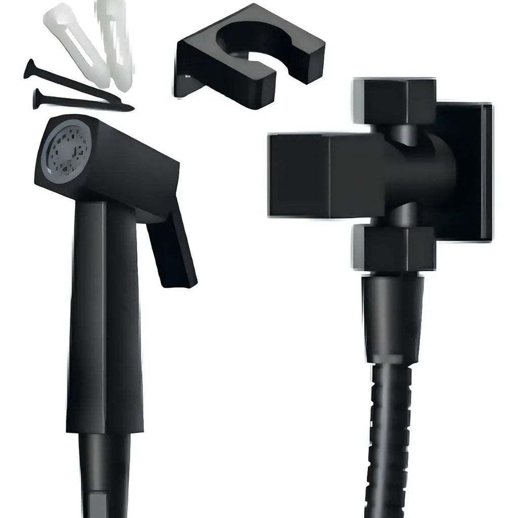 Ducha Higiênica Chuveirinho Quadrada Metal Preta 2 saidas
