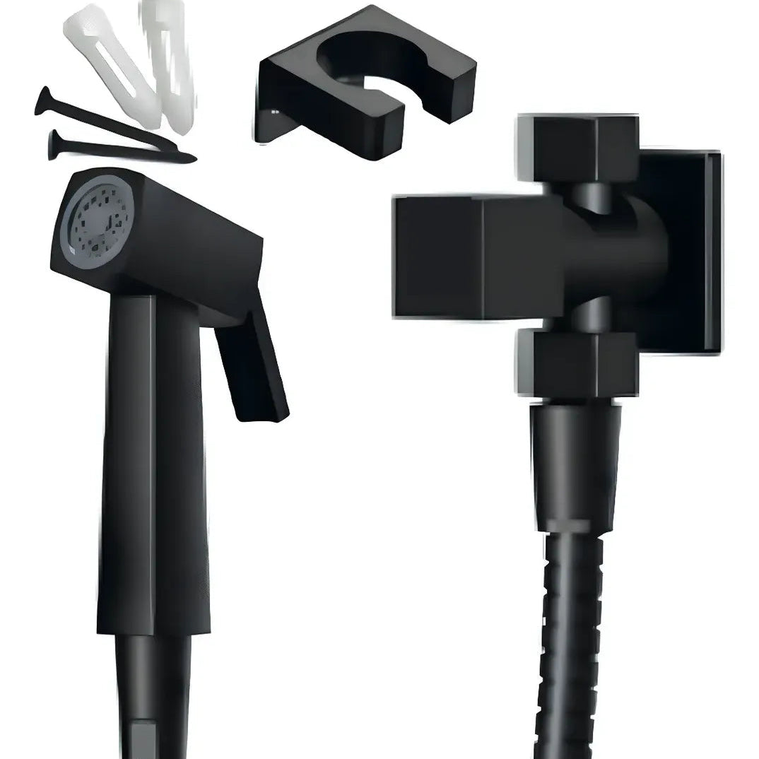 Ducha Higiênica Chuveirinho Quadrada Metal Preta 2 saidas