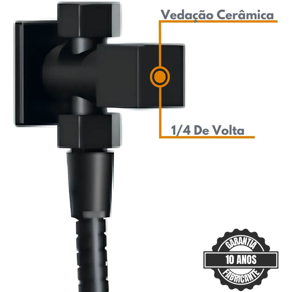 Ducha Higiênica Chuveirinho Quadrada Metal Preta 2 saidas