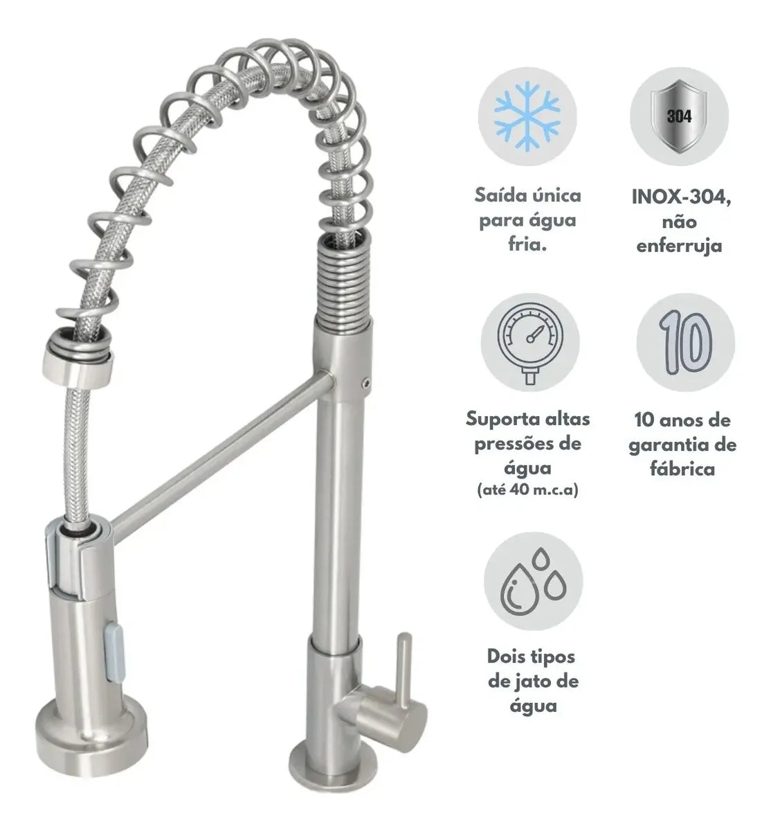 Torneira Gourmet Bancada Cozinha Escovada Água Fria
