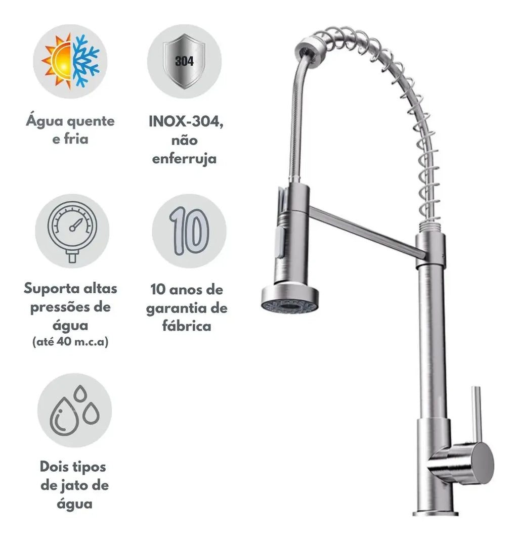 Torneira Gourmet Monocomando Acabamento Escovada Q/F