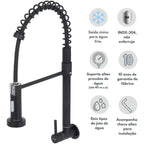 Torneira de parede Cozinha Metal Gourmet Preto