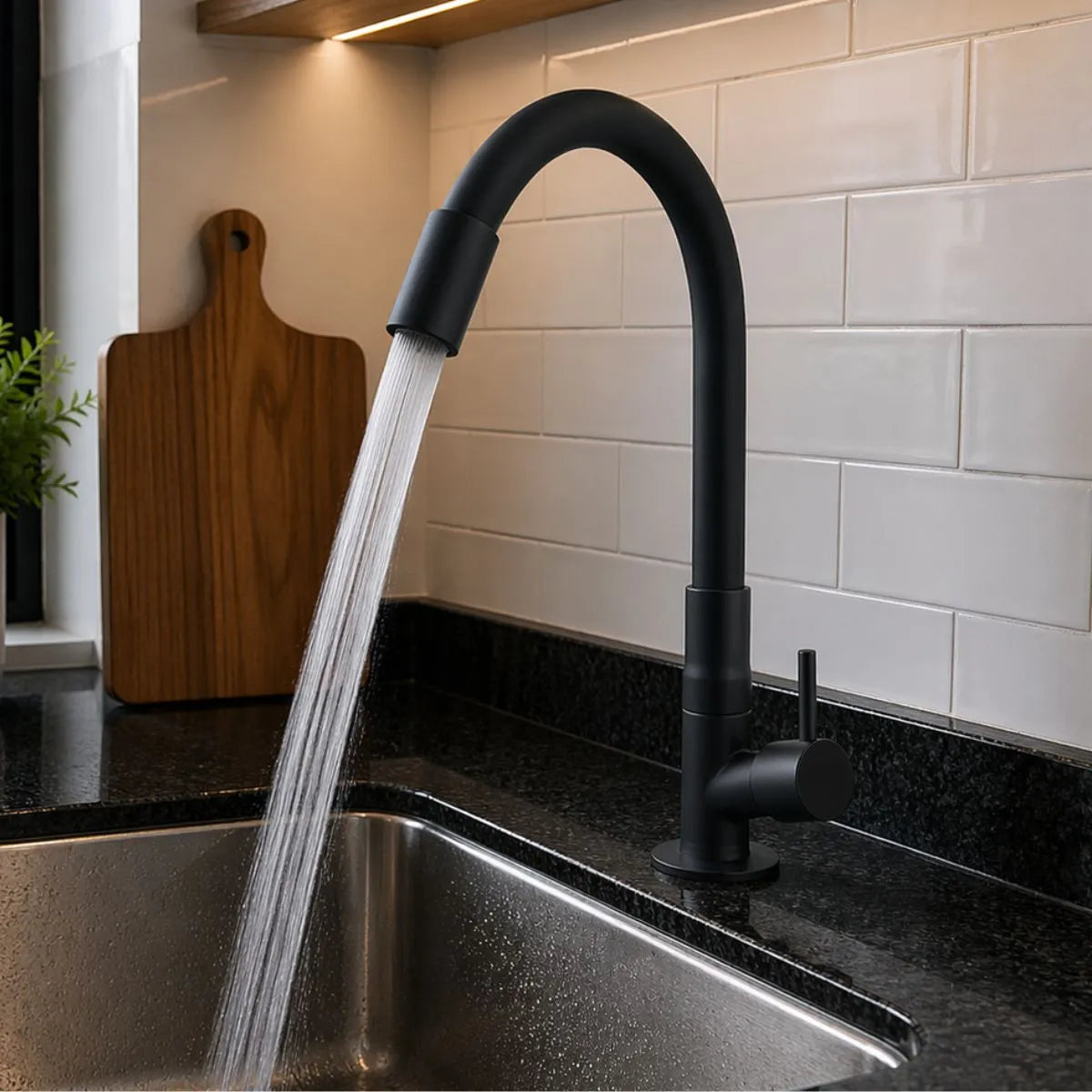 Torneira Flexível De Metal p/ Bancada Cozinha Preto Fosco