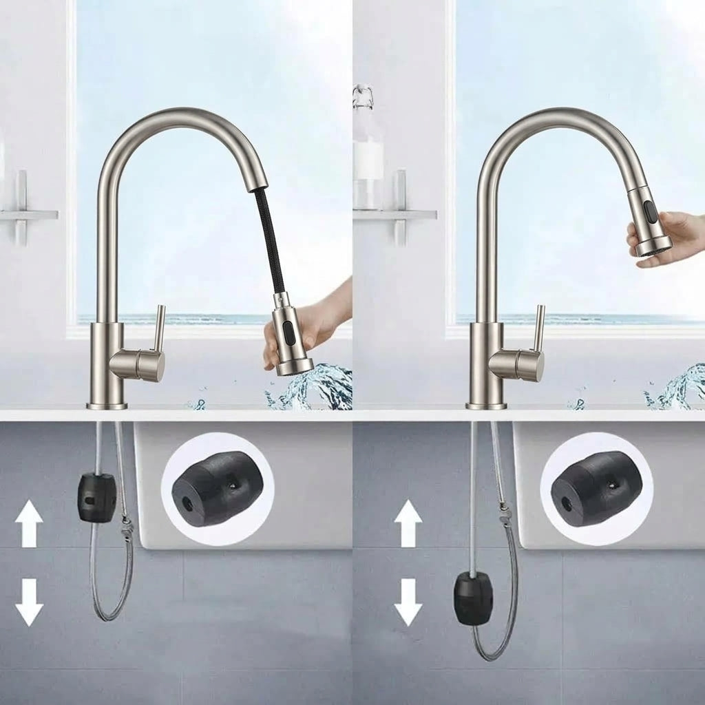 Torneira Gourmet Monocomando com Ducha Extensível Inox Escovado Q/F