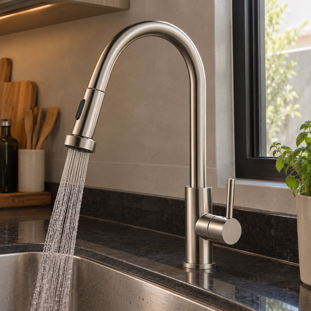Torneira Gourmet Monocomando com Ducha Extensível Inox Escovado Q/F